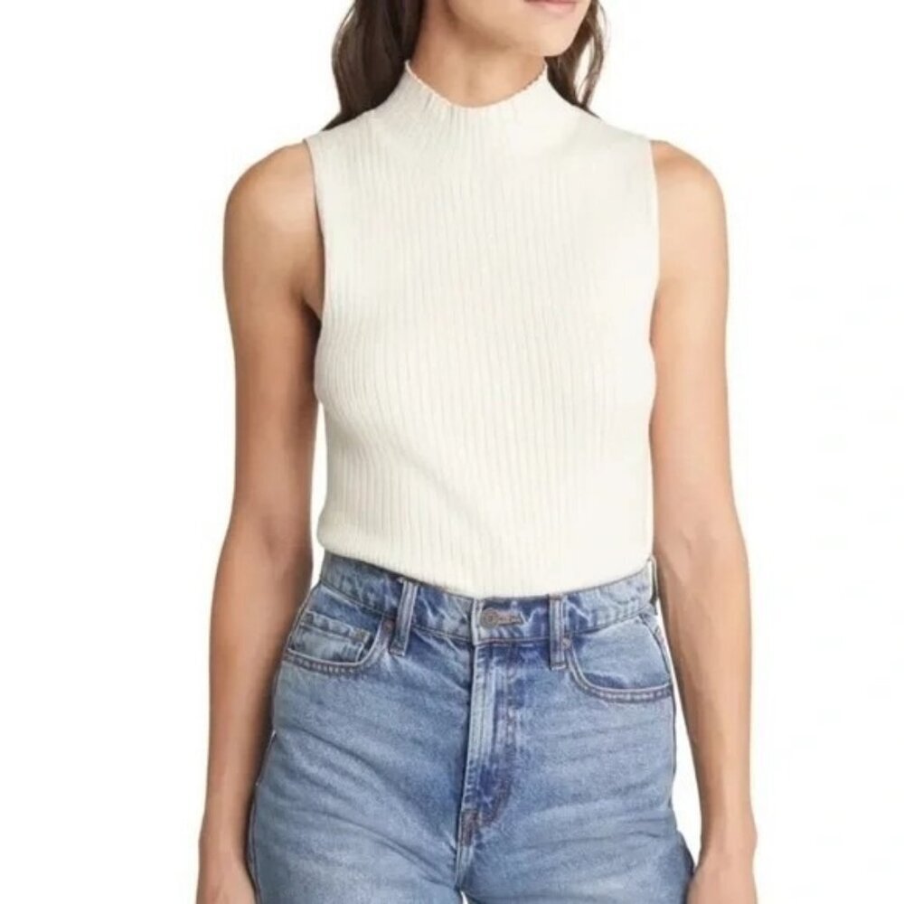 Madewell The Signature Knit Mockneck Sweater Tank Top NM587 White Women XXS‎ NWT